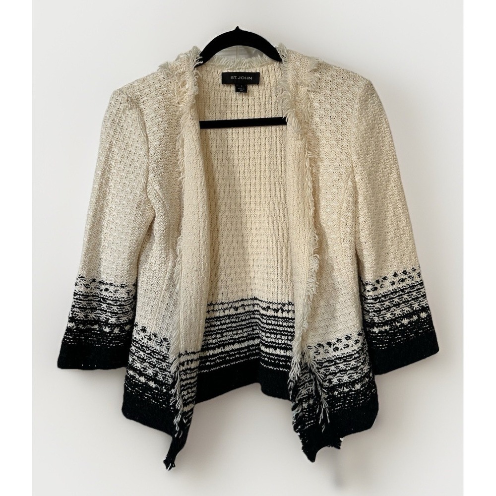 ST JOHN Size 6 Knit Blazer Jacket Formal Long Sleeve Fringe